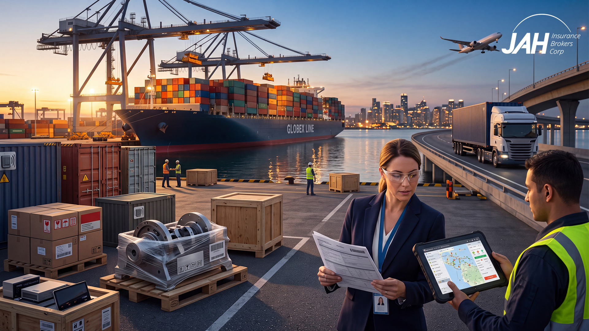 Contenedores de carga en puerto de Buenaventura con Incoterms y seguro de transporte en Colombia