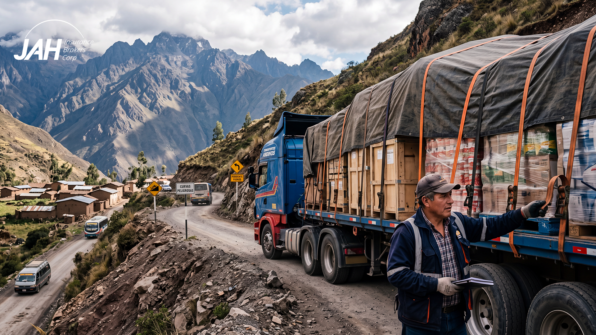 Camión de carga minera en ruta de la sierra peruana hacia el Puerto del Callao