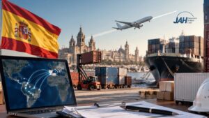 Exportador español revisando póliza de seguro de mercancías para envío a LATAM